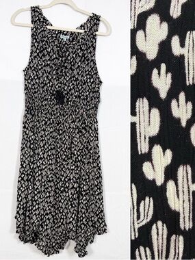 Nostalgia Clothes X ModCloth Smocked Asymmetrical Midi Dress Cactus Print